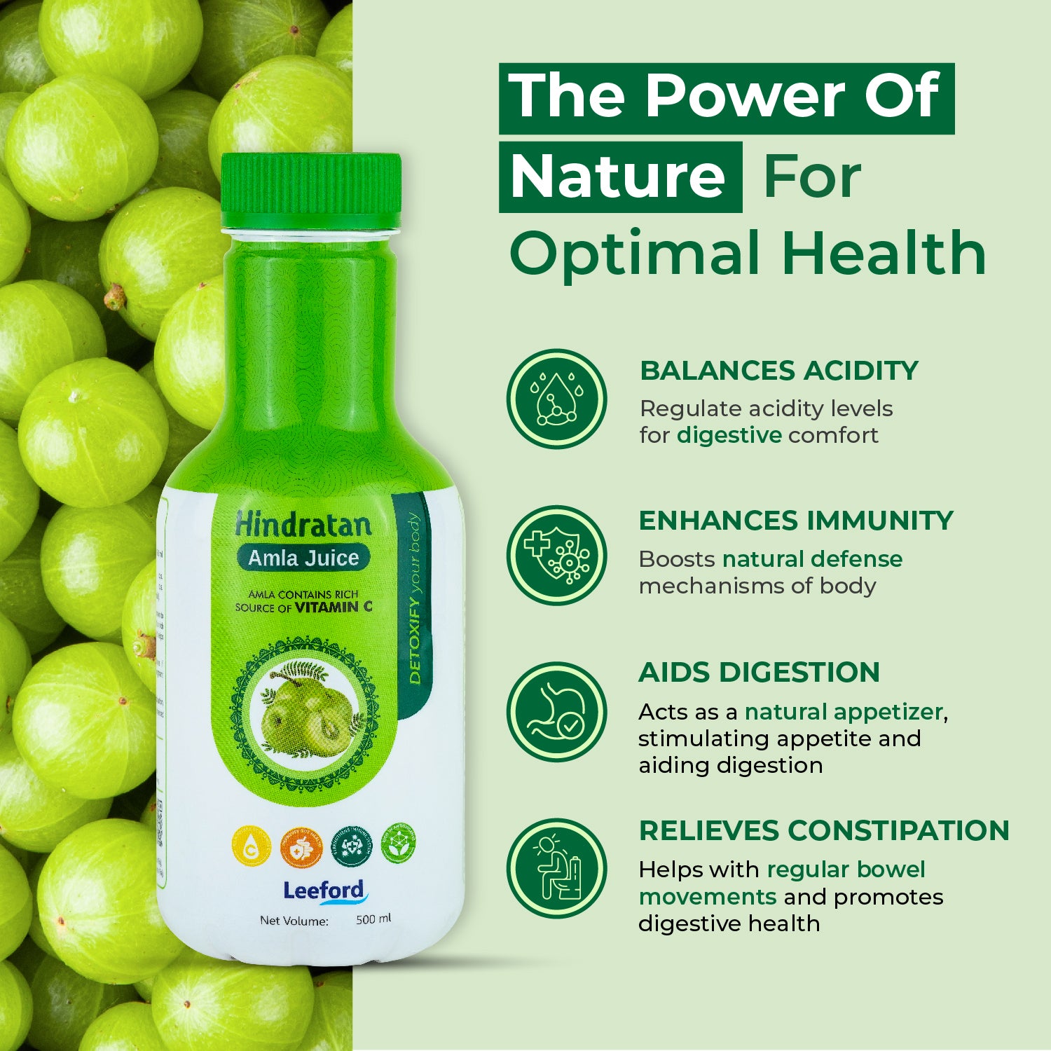 Pure Amla Juice for Immunity, Strength & Skin Nourishment (500 ml)